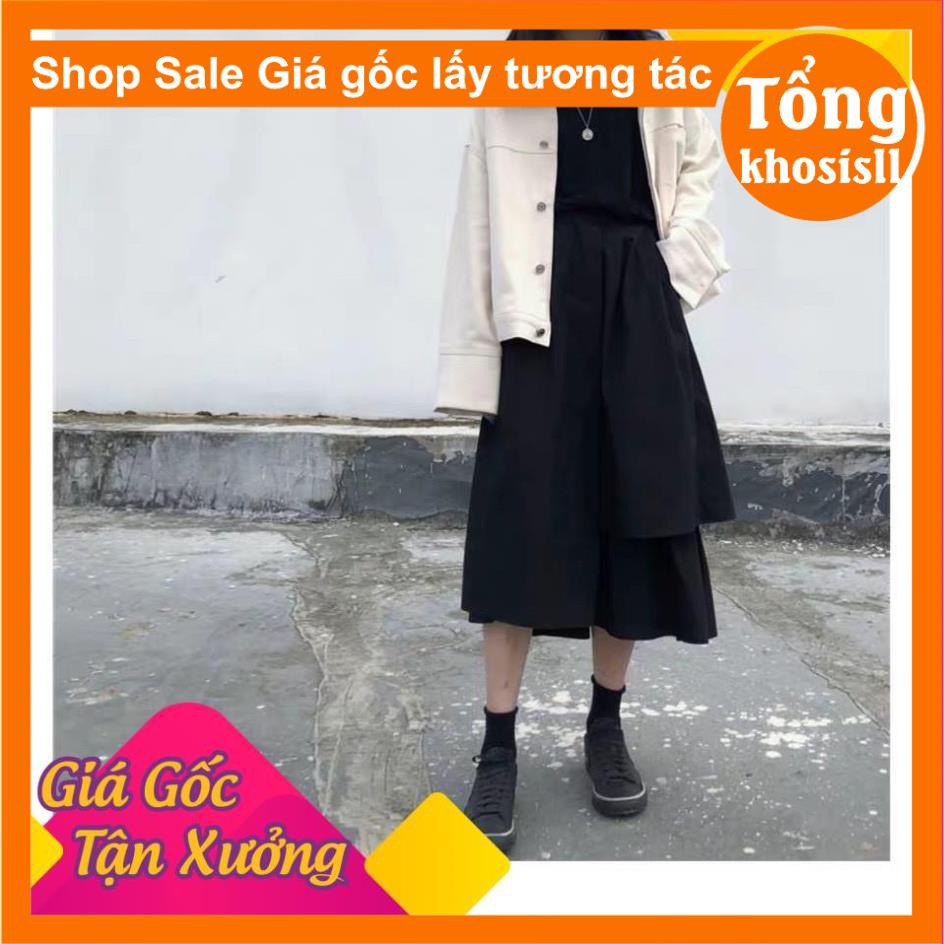 Chân váy dài ulzzang lệch tầng dáng dài xòe nữ đen trắng phong cách hàn quốc