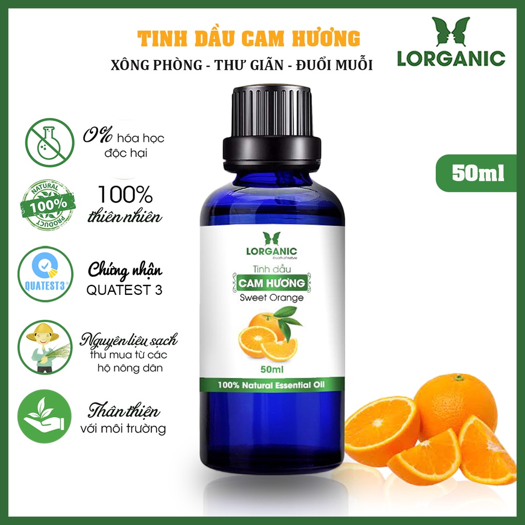 Tinh dầu hương cam Hương Lorganic Sweet Orange 100% Natural Essential Oil 10ml, 50ml