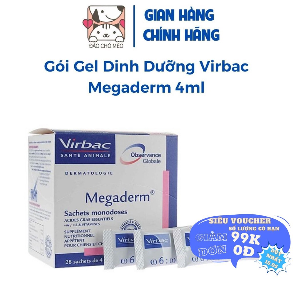 Gói gel dinh dưỡng Virbac Megaderm 4ml giúp mượt lông da và giảm ngứa chó mèo - daochomeo