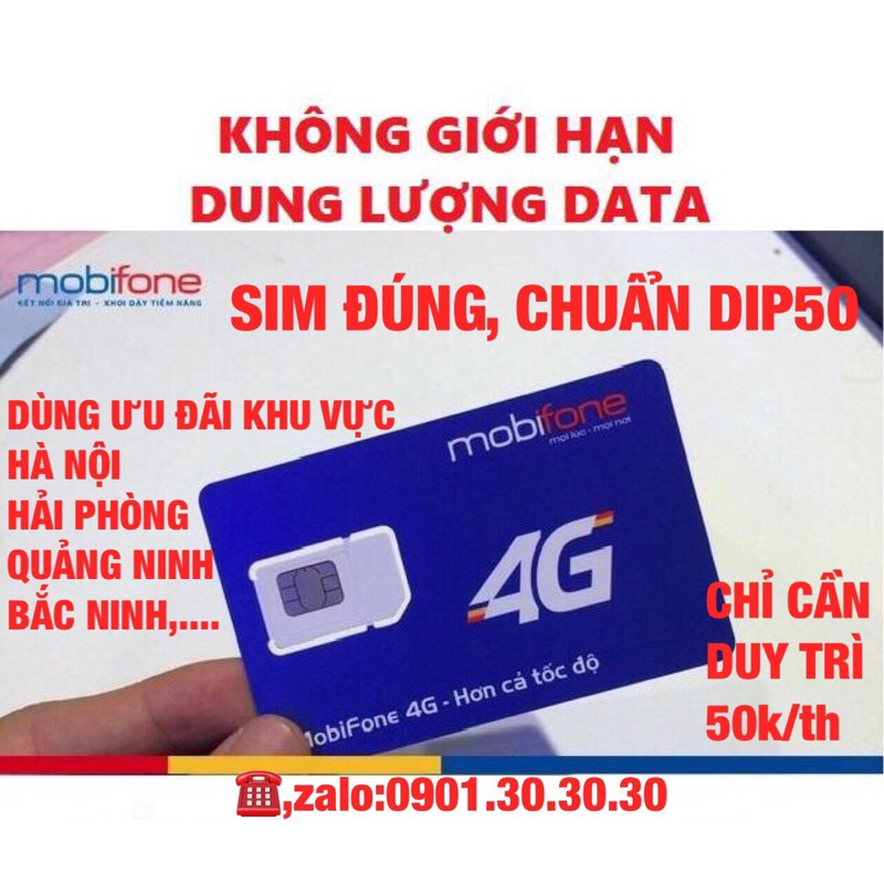 Sim MObifone [DIP50][DTHN] dùng không giới hạn dung lượng và băng thông