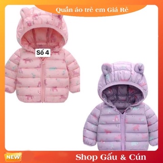 Áo khoác phao cho bé gái Hàng Quảng Châu tai gấu hình chú ngựa pony 15-21kg