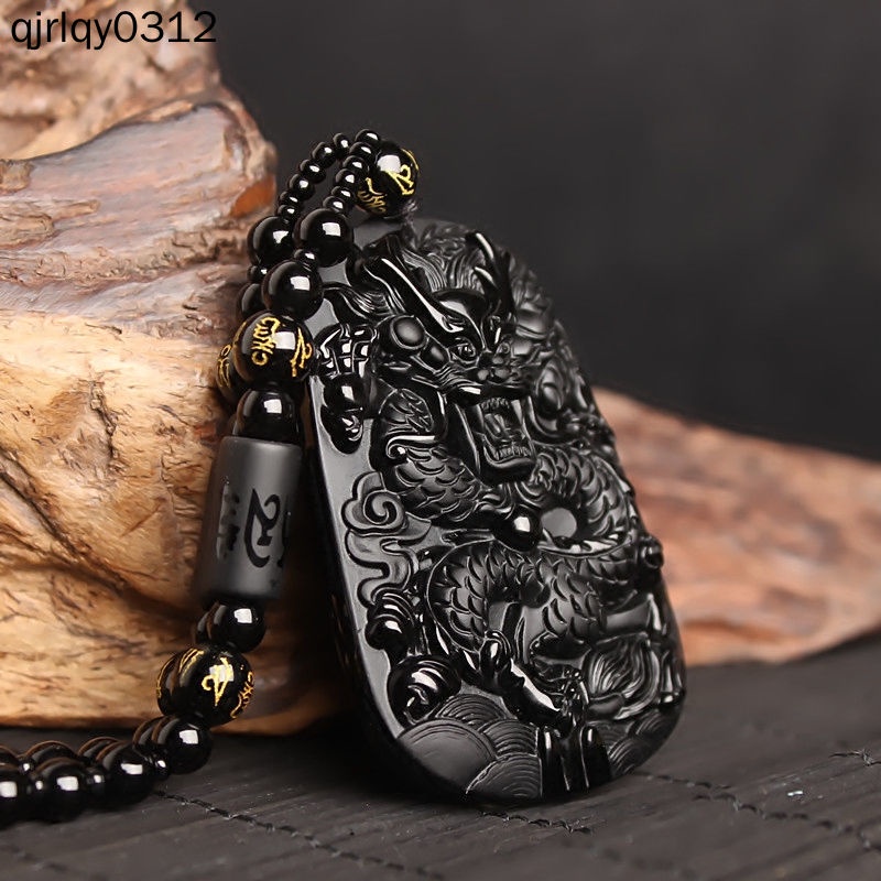 Dây Chuyền Chuỗi Hạt Đá Obsidian Tự Nhiên Bốn Cánh Cỡ Lớn Thắt Nút Toàn Diện Phong Cách Seiko Cho Nam