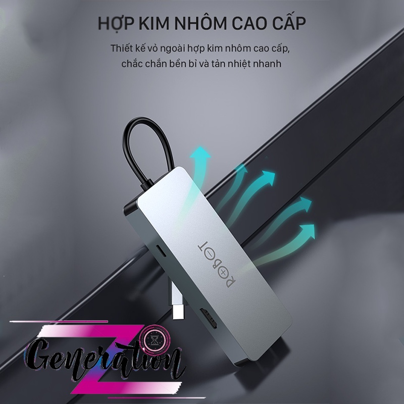 MULTIPORT HUB TYPE-C 8 IN 1 HT380 - Bộ chuyển Type-C ra HDMI/PD/SD/TF/PD Cho Macbook, Matebook HT380