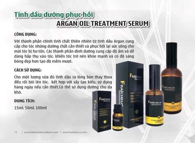 Tinh Dầu Dưỡng Phục Hồi Chuyên Sâu Fraicheur Argan Oil Treatment Serum 100ml