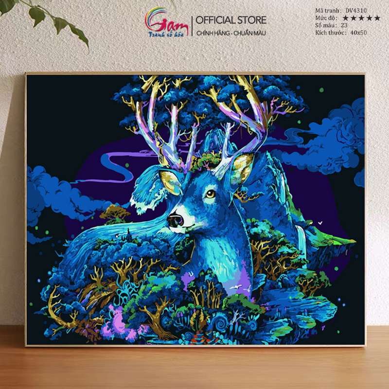 Tranh Tô Màu Theo Số Hươu Nai Tuần Lộc GAM Trang Trí Treo Tường Đã Căng Khung 40x50cm DV4310