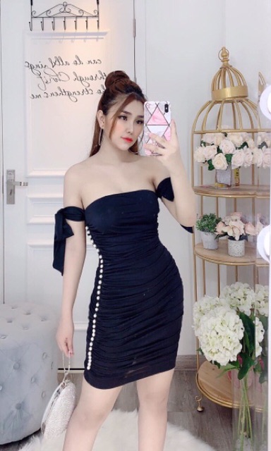 Đầm body rớt tay kết ngọc đi tiệc hẹn hò sang chảnh form chuẩn vải đẹp