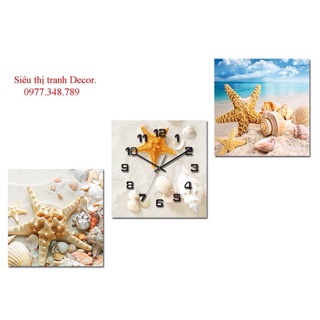 Bộ tranh treo tường bằng gỗ MDF có gắn đồng hồ (có hình thật)