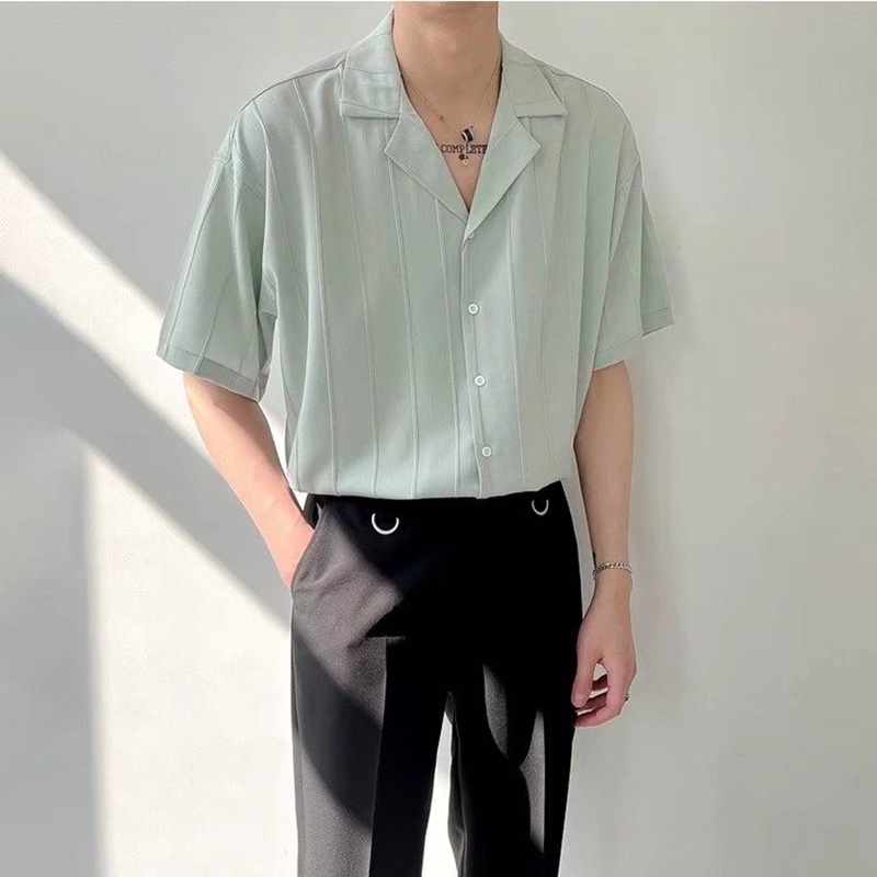 Áo Sơ Mi Lụa Tay Ngắn Dáng Rộng Phong Cách Nhật Bản Thời Trang Cho Nam