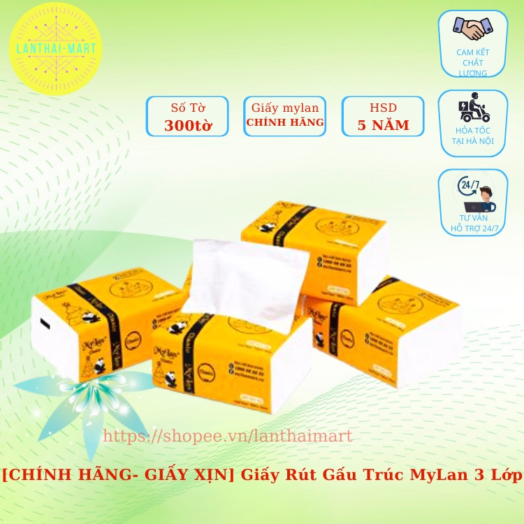 Giấy Rút Gấu Trúc MyLan 3 Lớp (300 Tờ/Gói, 10 Gói/Xách) [GIẤY CÔNG TY - CHÍNH HÃNG]