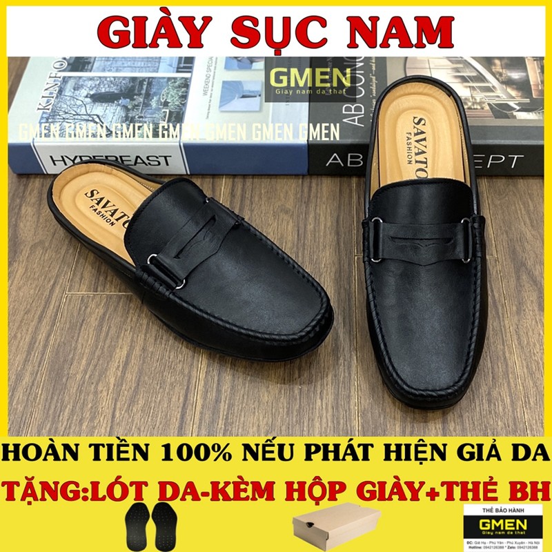 Giày sục nam da thật 100% mềm mại đế cao su khâu chỉ siêu êm chân GM0339 | BigBuy360 - bigbuy360.vn