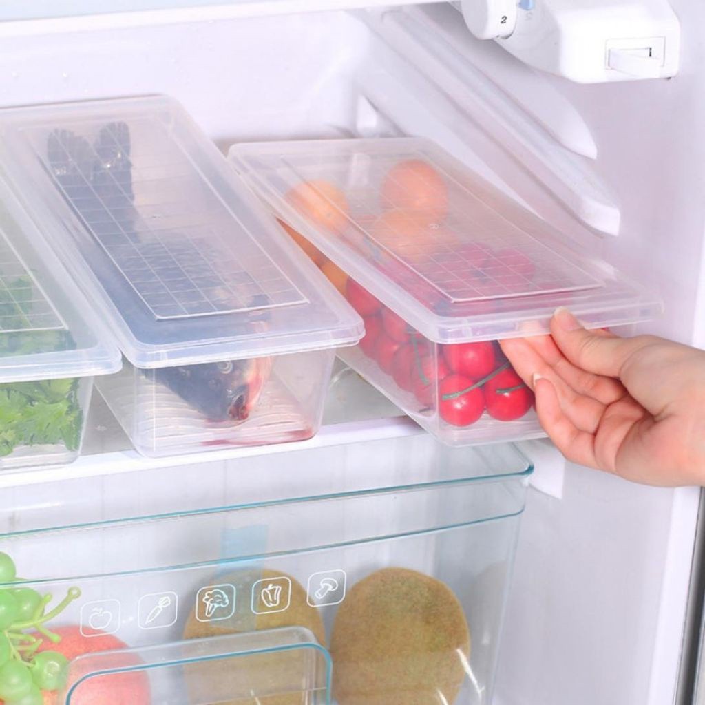 Hộp Đựng Thực Phẩm Hình Chữ Nhật Có Giá Đỡ Chống Ẩm Tiện Dụng Cho Tủ Lạnh