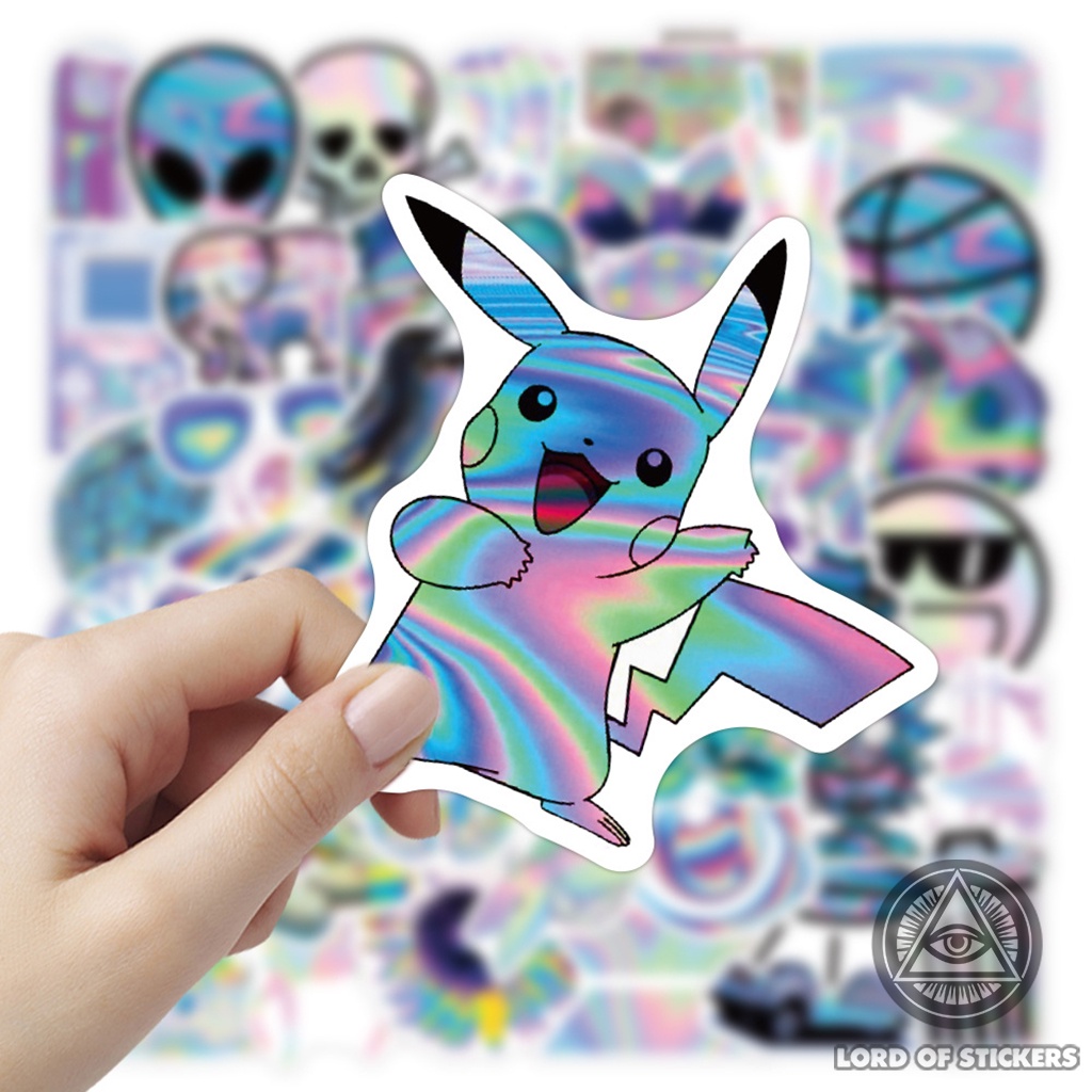 Set 50 Nhãn Dán Holographic Graffiti Sticker Phong Cách Hoạt Hình Cute Chống Thấm Nước Dán Mũ Bảo Hiểm, Laptop, Vali, Sổ