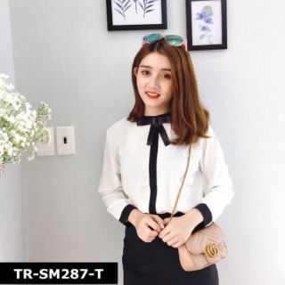 Áo sơ mi đính nơ cổ
