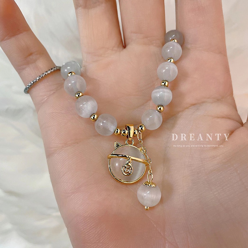Vòng Tay Chuỗi Hạt Đá Mắt Mèo May Mắn Thời Trang