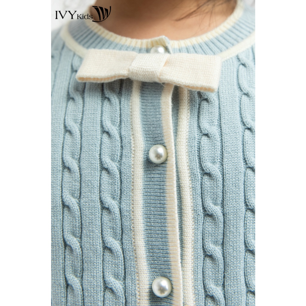 Áo cardigan len đính nơ bé gái IVY moda MS 77G0783