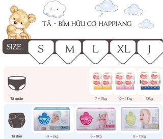 ( Thanh lý) Bỉm dán hữu cơ Hàn Happiang (S50,M44)