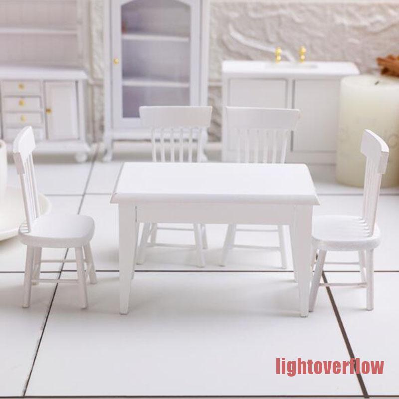 Bộ Bàn Ghế Mini Màu Trắng Trang Trí Nhà Búp Bê Tỉ Lệ 1: 12