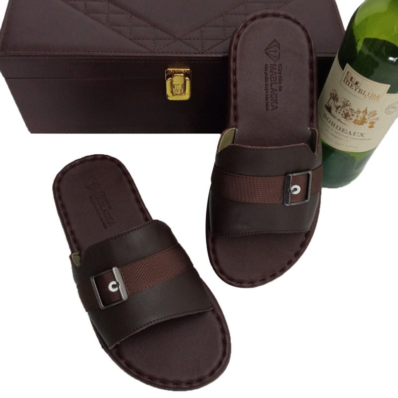 Dép da nam quai ngang MABLACKA 2 màu Đen,NÂU mang cực sang chân,đế êm,mỏng nhẹ K205