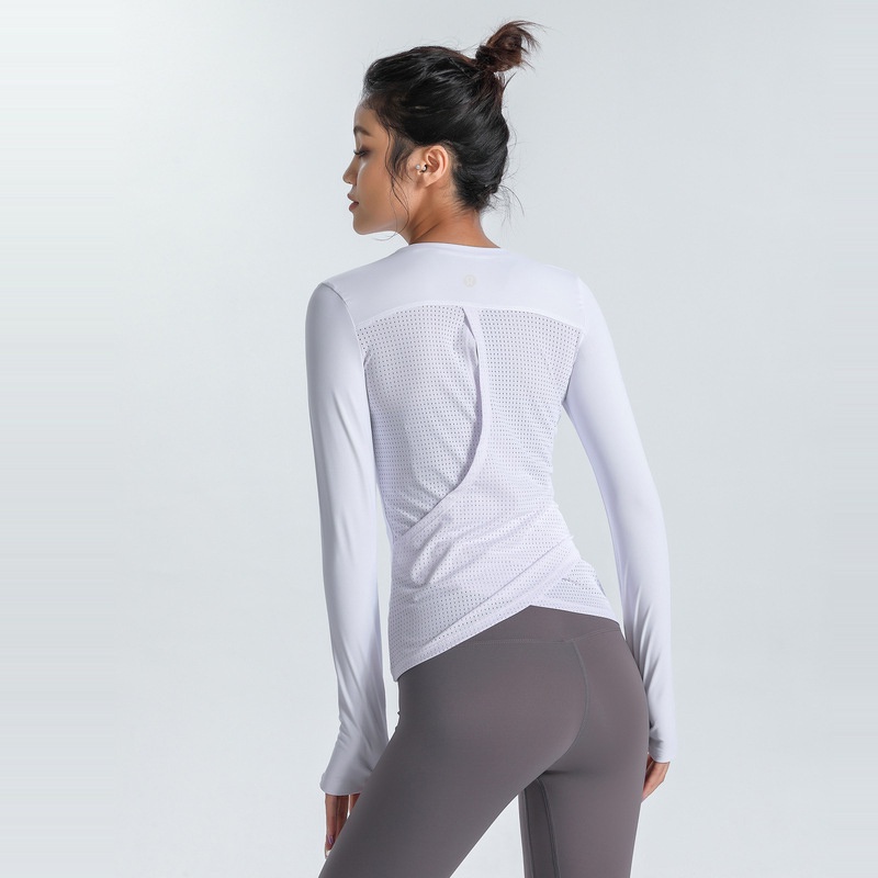 Lululemon Áo thể thao tập yoga dài tay bằng vải lưới co giãn thiết kế chéo lưng thời trang nữ 1291