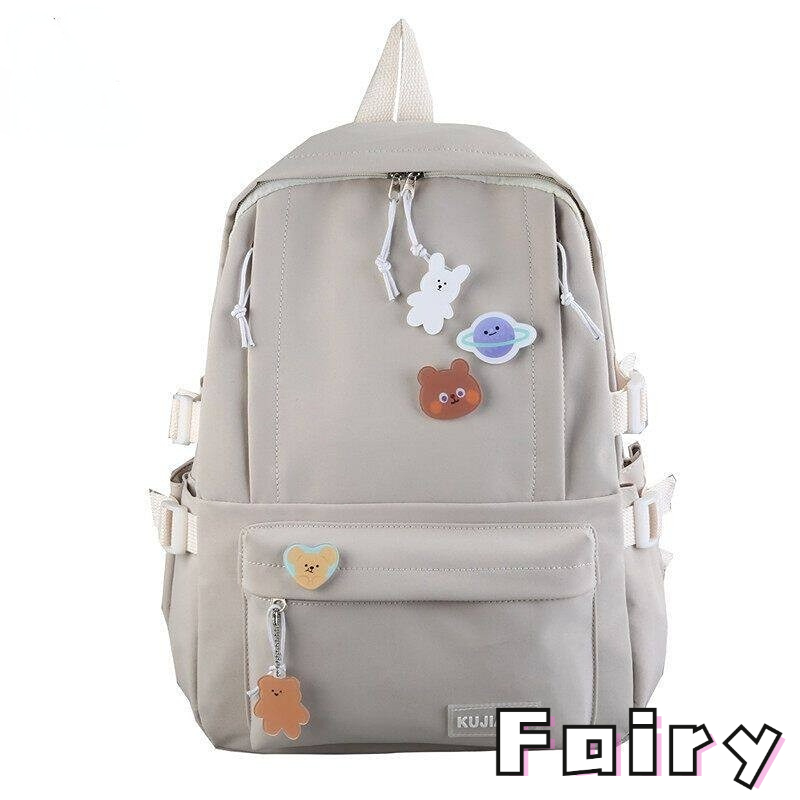 Trâm Cài Áo Hình Gấu Cộng Với Ba Lô. Ba Lô nylon Sức Chứa Lớn Trọng Lượng Nhẹ Phong Cách Hàn Quốc Dễ Thương Đơn Giản
