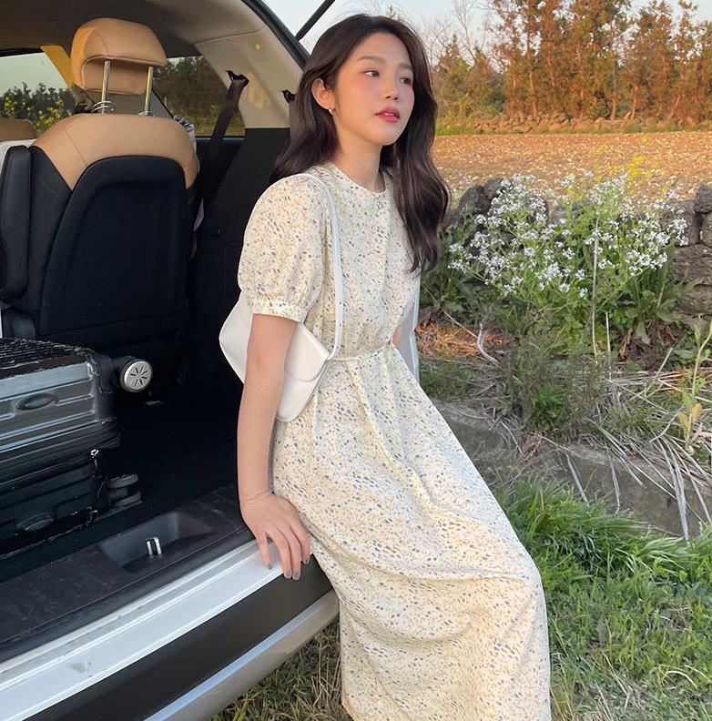 Đầm Ngắn Tay In Hoa Xinh Xắn Theo Phong Cách Hàn Quốc 42445