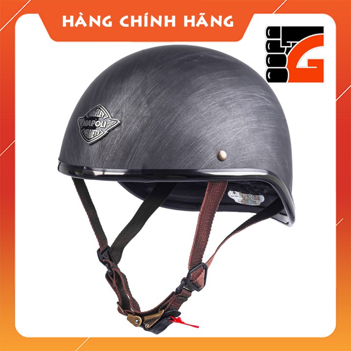 Mũ Bảo Hiểm 1/2 Đầu NAPOLI GANGSTER N120 - Màu Đen giả xước Free Size (55 -58CM) - BẢO HÀNH 12 THÁNG