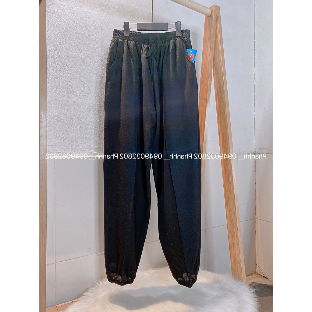 Quần lanh đen trơn, quần lanh alibaba Freesize 45-65kg