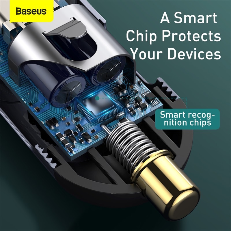 Baseus 4 Port 120W USB Car Charger Quick Charge PPS Fast Charging PD 20W Type C For iPhone