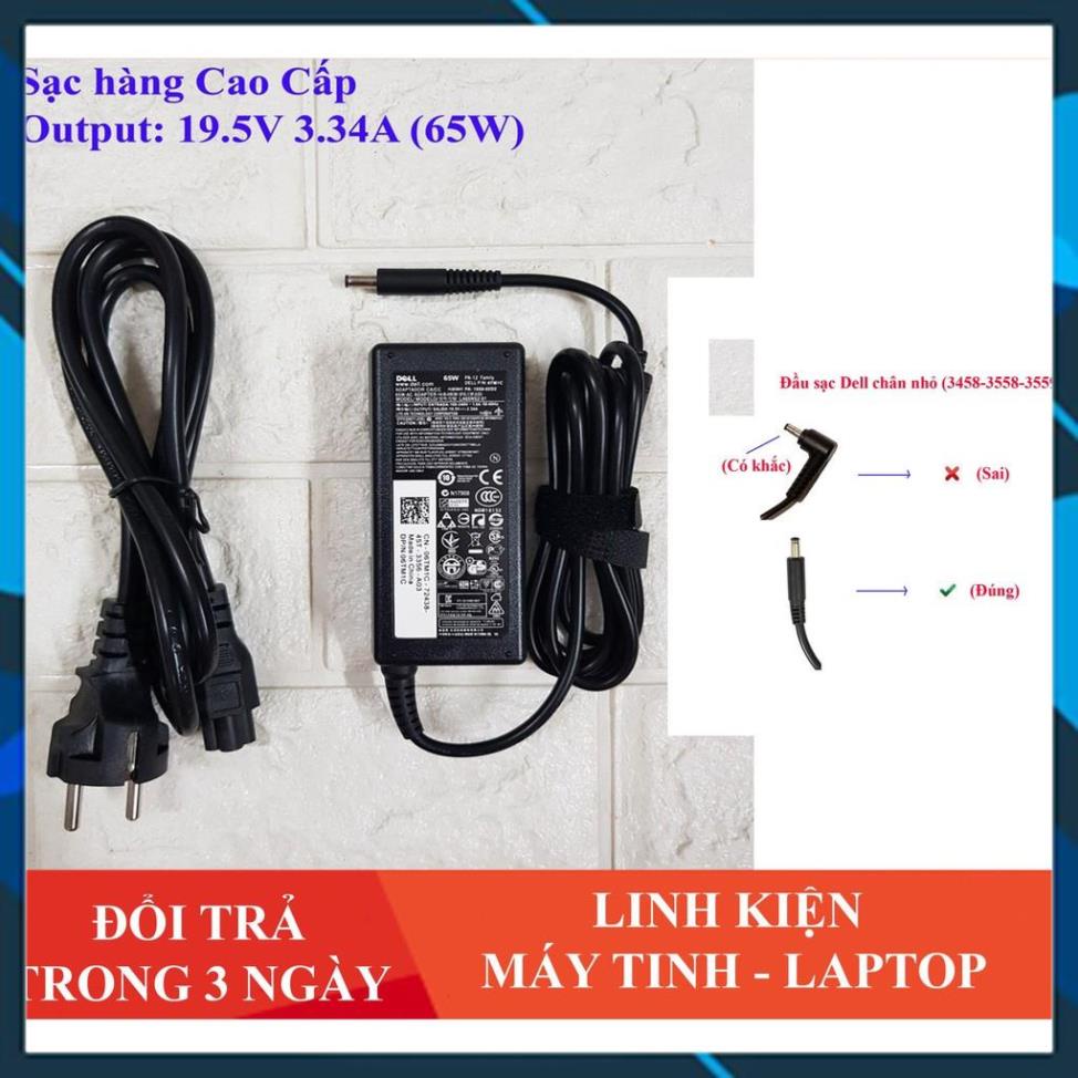 Sạc Laptop Dell 19.5V - 3.34A - 65W Chân Kim Nhỏ Loại Tốt ( ZIN ) dùng cho Dell 5568 3558 3458