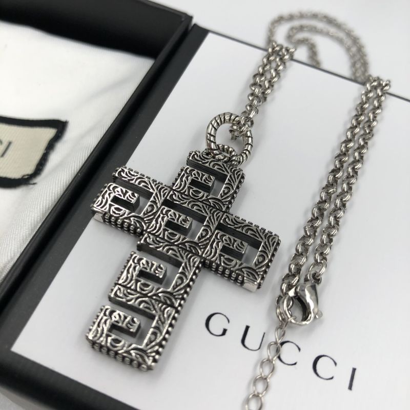 Gʊccì New Silver Letters G Join Together Cross Pendant Necklace