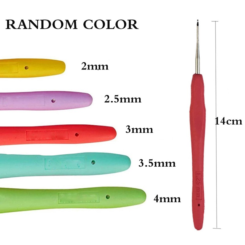Set 5 kim móc len bằng nhôm tay cầm cao su 2-4mm dùng làm DIY