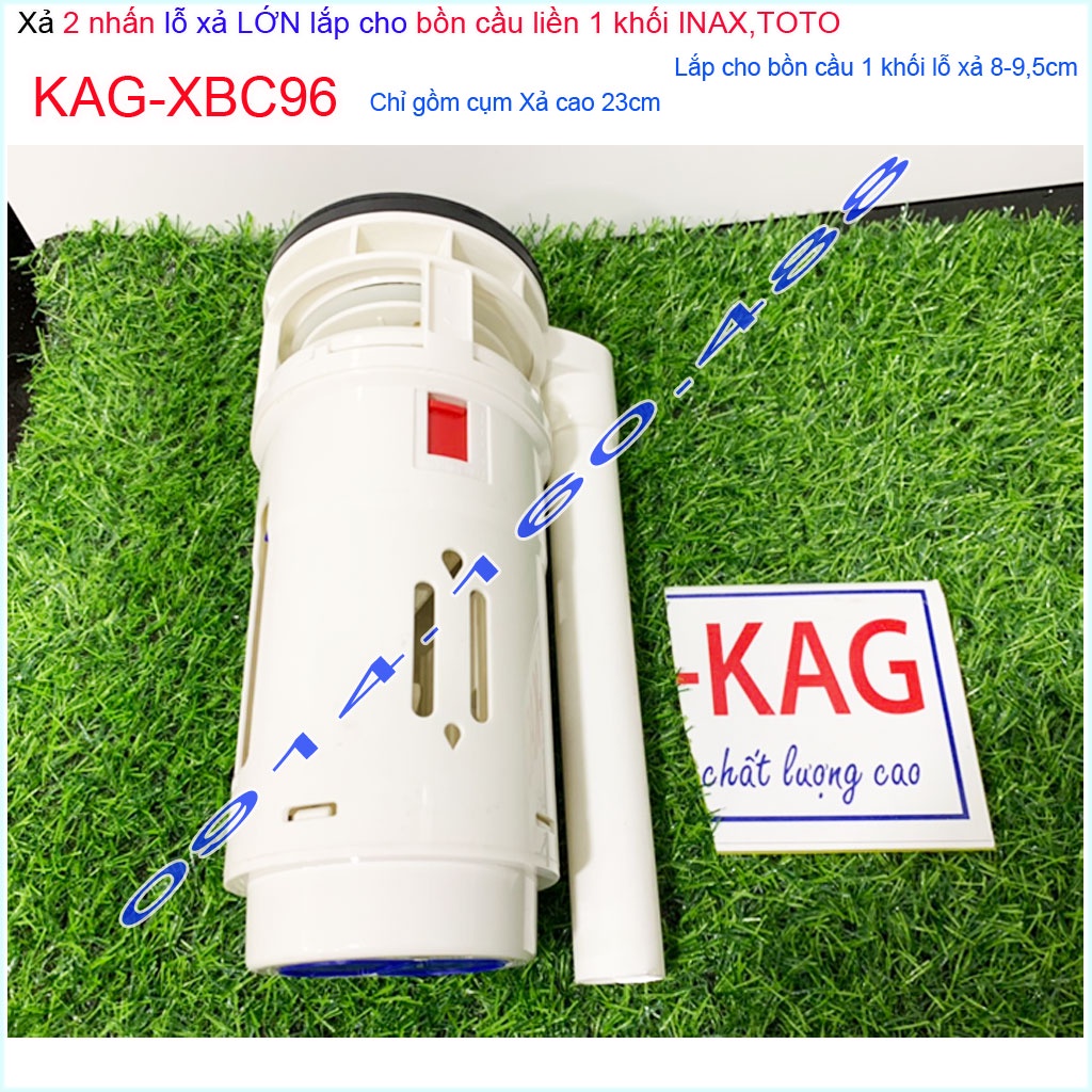 Cụm xả bồn cầu KAG-XBC96-cao 23cm cho Cầu Linax C909, xả 2 nhấn cho cầu liền khối Toto C885 lỗ thoát sứ D8cm-D9.5cm