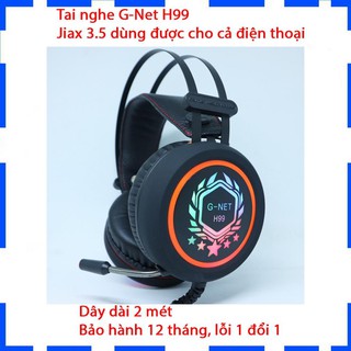 Tai Nghe Gaming G-net H99 Jack 3.5 - Đèn led đổi màu - Dây dài 2 mét - Dùng được cho điện thoại - Bảo hành 12 tháng