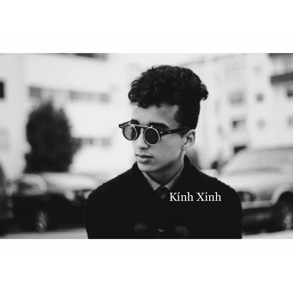 Kính râm 2 Tròng Mắt Tròn Nhỏ 2 Lớp Mở Nắp