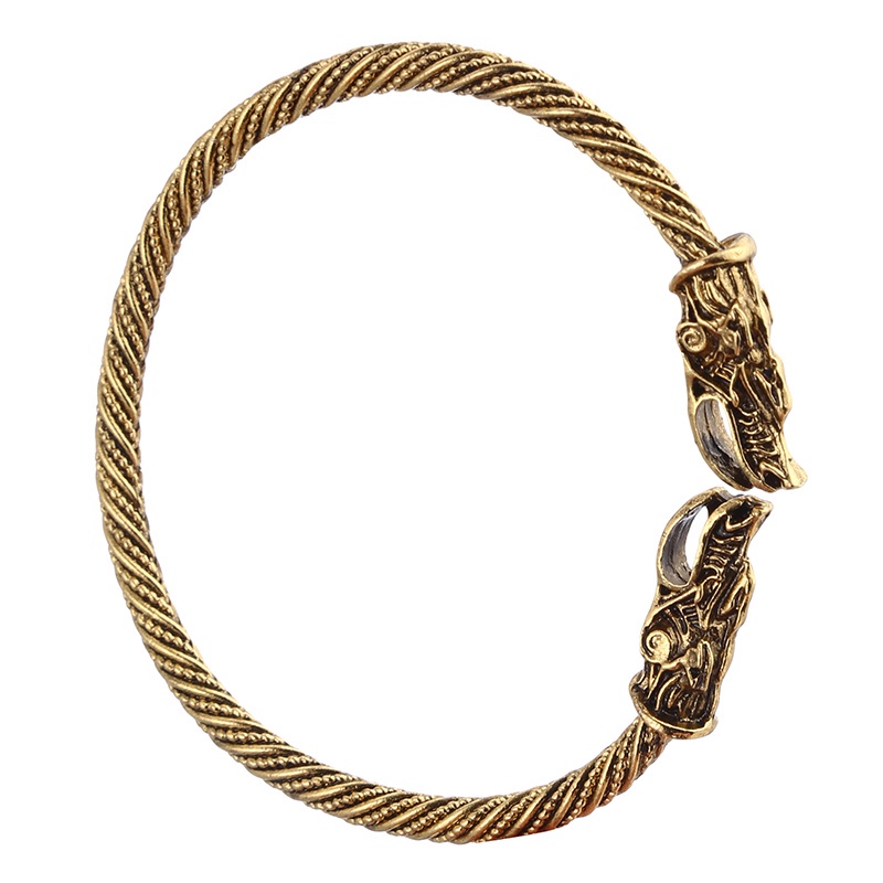 Vòng Tay Hở Hình Đầu Sói Viking Phong Cách Punk Cổ Điển Sáng Tạo Dành Cho Nam