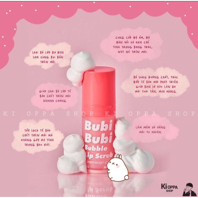 Gel sủi cực lành tính, làm bong tróc da chết, siêu mềm môi Unpa Bubi Bubi Bubble Lip Scrub