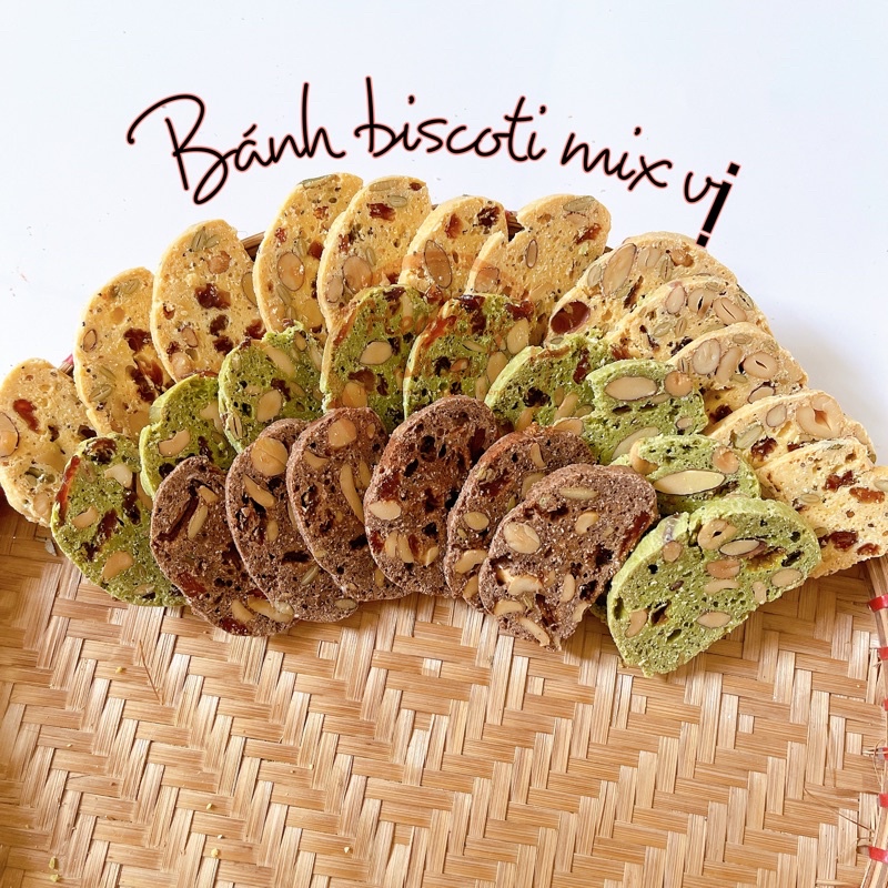 Bánh BISCOTTI 3 vị nguyên cám KHÔNG ĐƯỜNG dành cho người ăn kiêng, giảm cân, tiểu đường