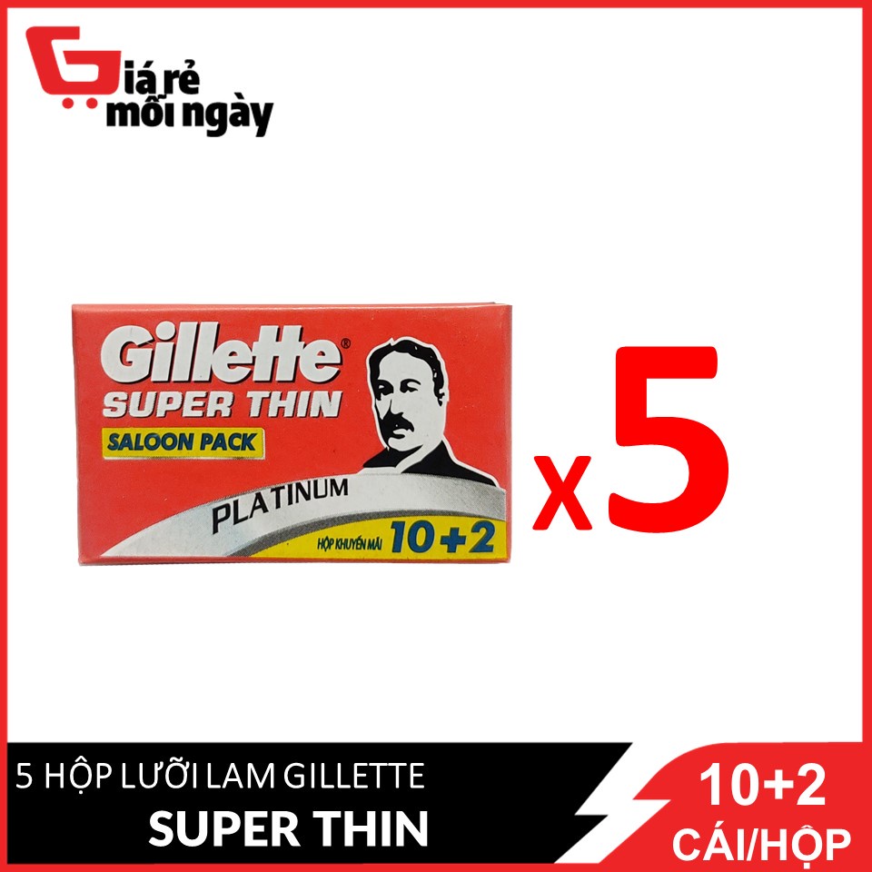 Combo 5 Hộp Lưỡi Lam Gillette Super Thin Saloon Pack 10 + 2 cái x 5