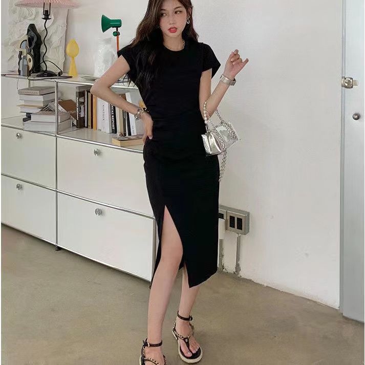 Đầm Perty dài quá gối ôm dáng phối xẻ tà kiểu Hàn Quốc dễ thương cho nữ
