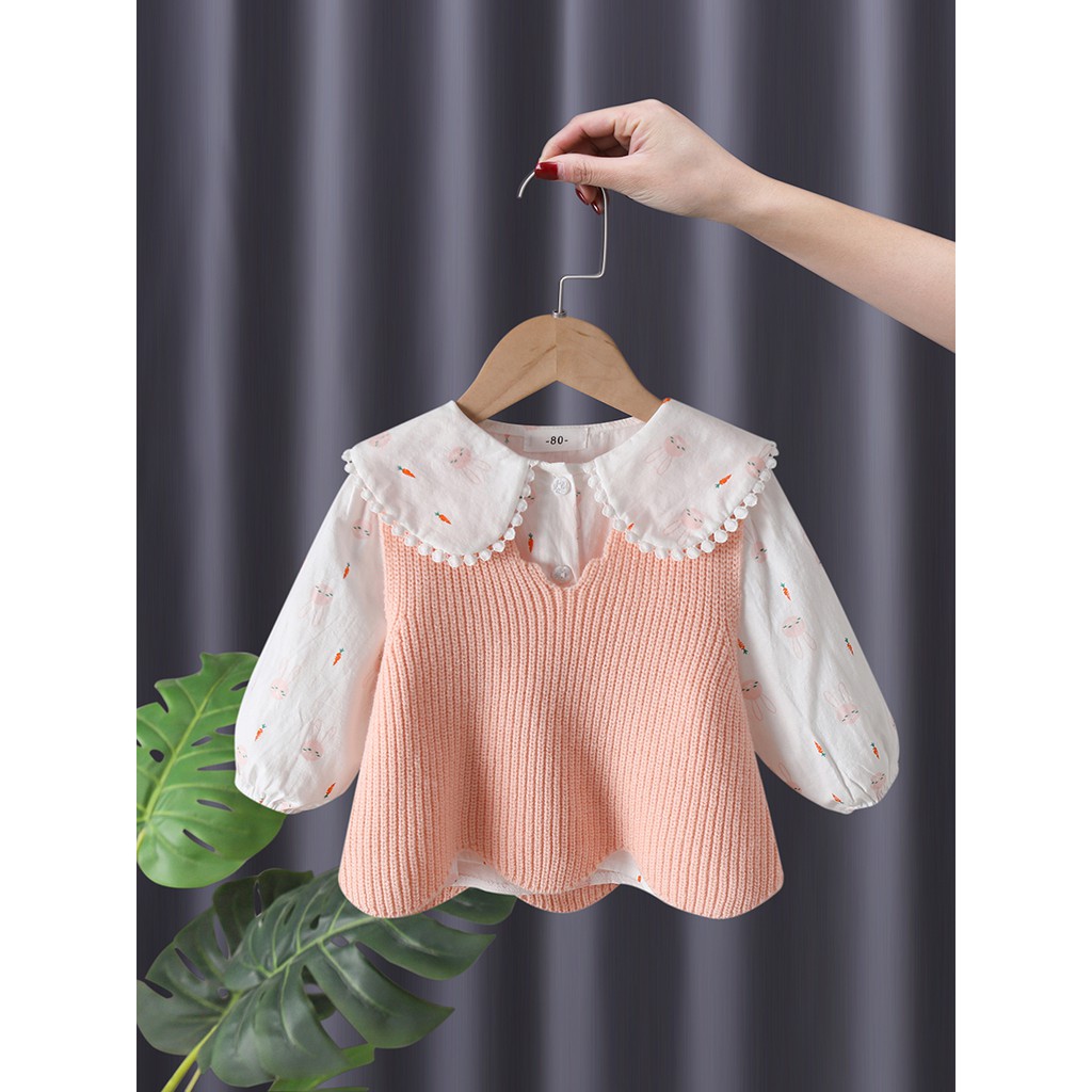 Sét áo len kèm áo sơ mi siêu đẹp cho bé gái 2021