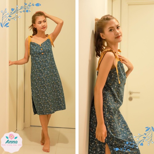 Đầm mặc nhà kiểu dây thắt nơ vai cho các nàng