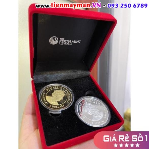 Cặp Đồng xu hình con hổ cọp may mắn tặng Tết The Perth Mint Australia, hộp nền đen chuẩn Úc