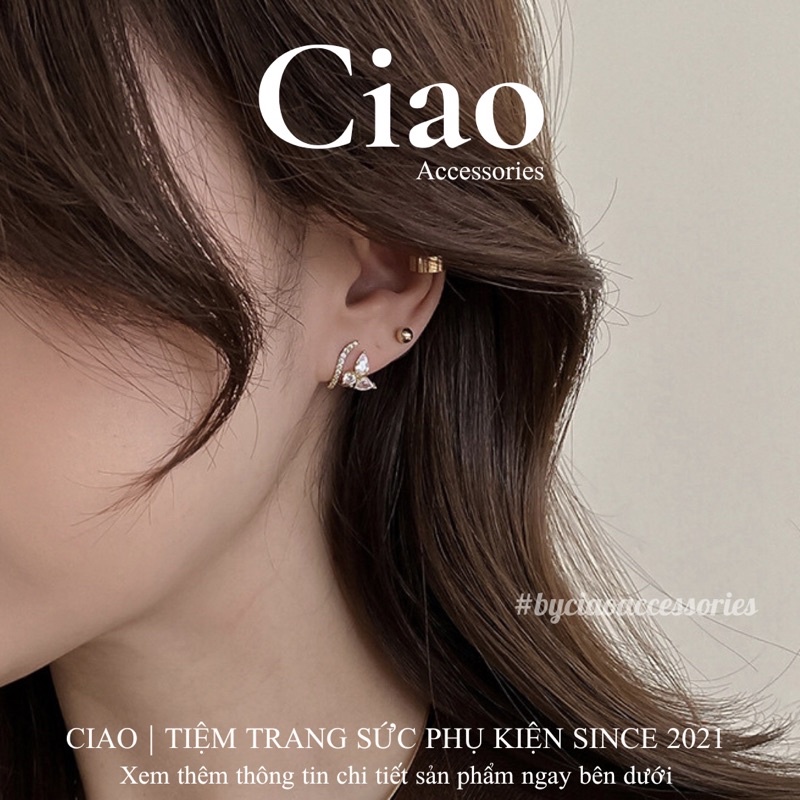 Khuyên tai/ Bông tai mạ bạc S925 thiết kế hình hoa đính đá tinh tế Caily Ciao