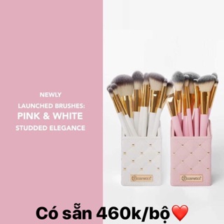 Bộ cọ BH Cosmetics White/ Pink Studded Elegance 12 cây và ống đựng cọ