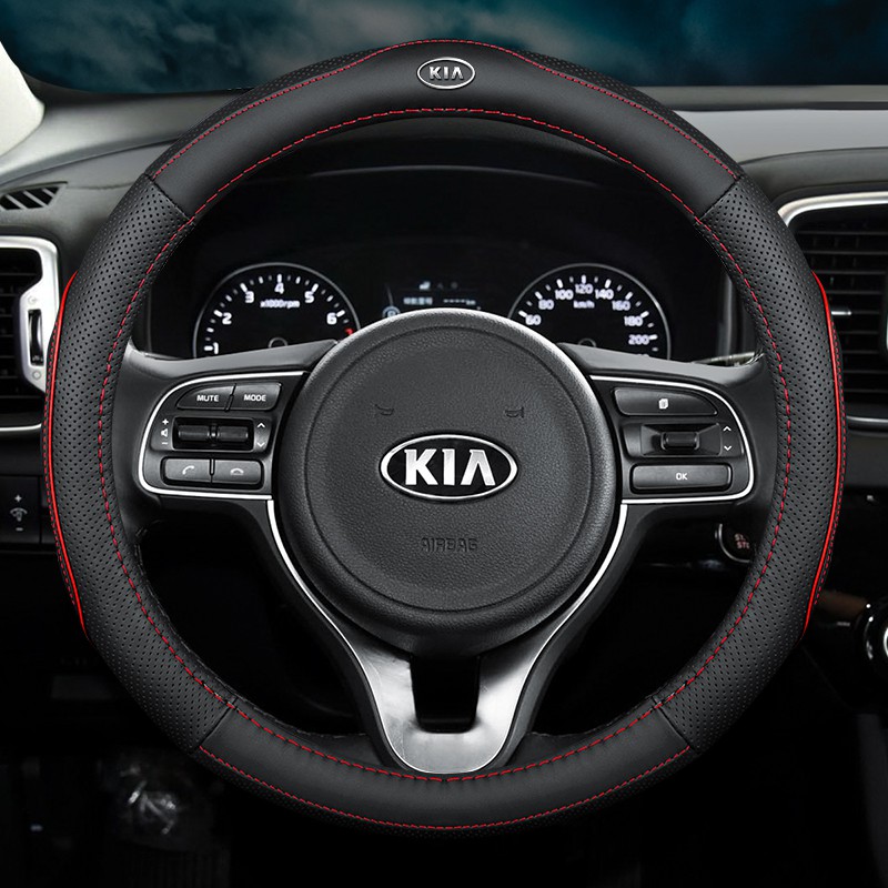 Kia Bọc Vô Lăng Ô Tô Da Chống Trơn Trượt Thoáng Khí Logo Phụ Kiện 38cm Cho Cerato Forte Optima Pican