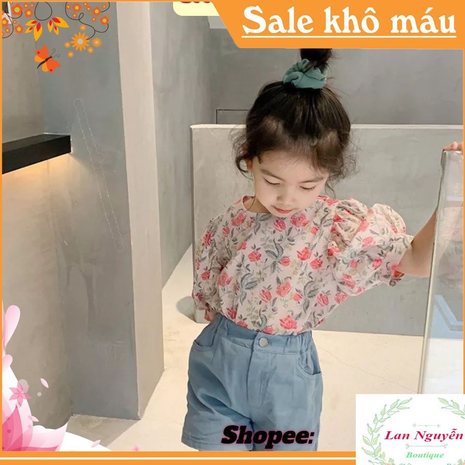 BÁN SỈ ÁO SƠ MI VOAN HOA TAY BỒNG CHO BÉ GÁI