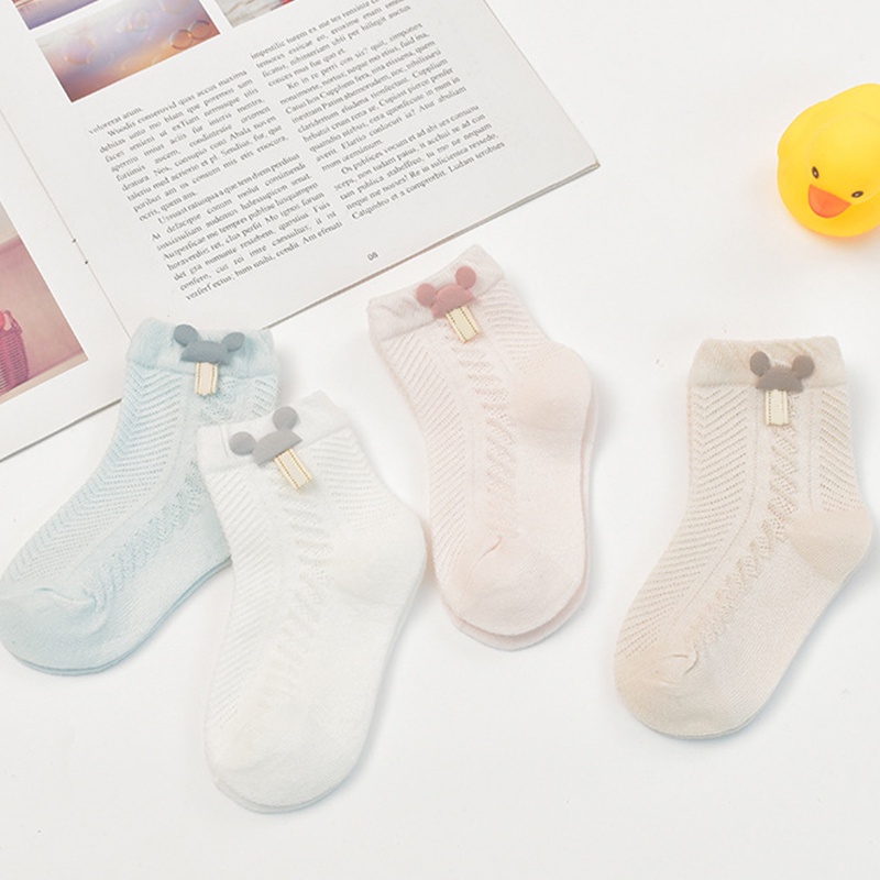 Tất cotton phối lưới thoáng khí phong cách gấu hoạt hình cho bé