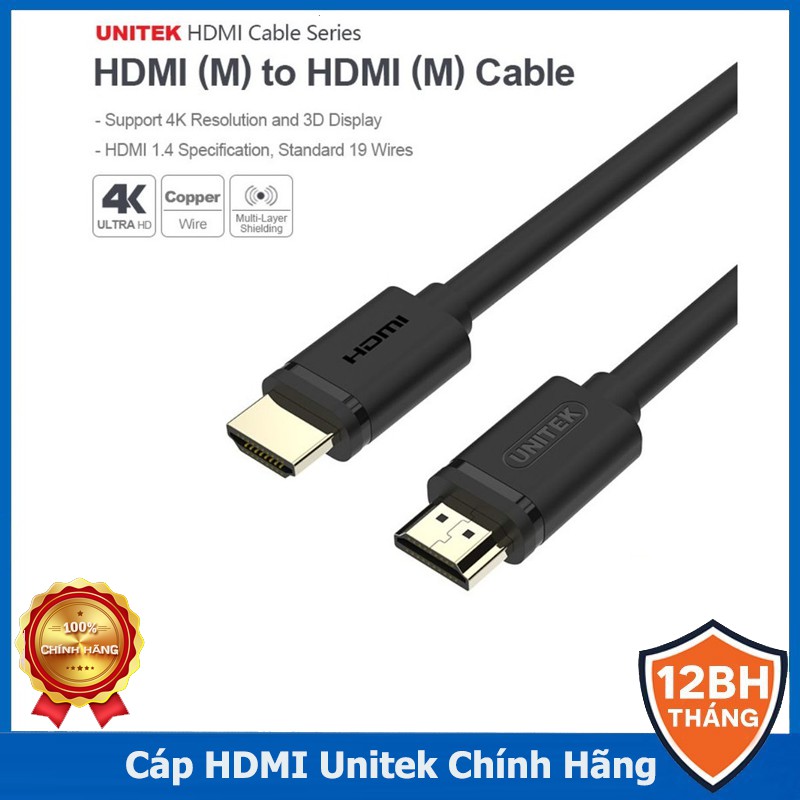 Cáp HDMI Unitek 1,5m 3m 5m 10m chính hãng | Dây HDMI to HDMI Unitek | Cáp HDMI chuẩn 1.4 xịn giá rẻ nhất