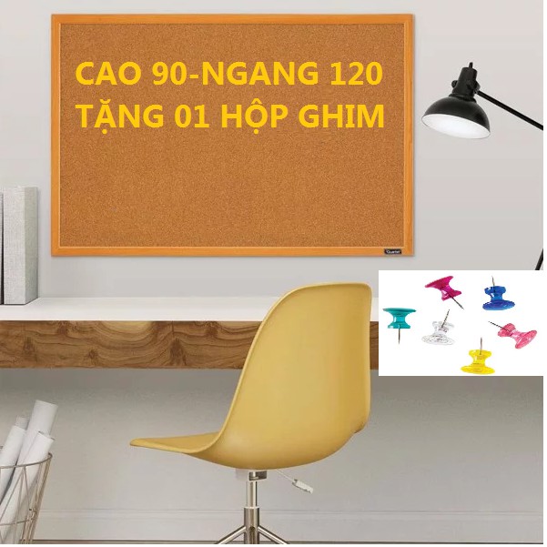 Bảng ghim bần khung gỗ 90 x 120 cm - Tiêu chuẩn xuất khẩu Mỹ - Có tặng kèm ghim