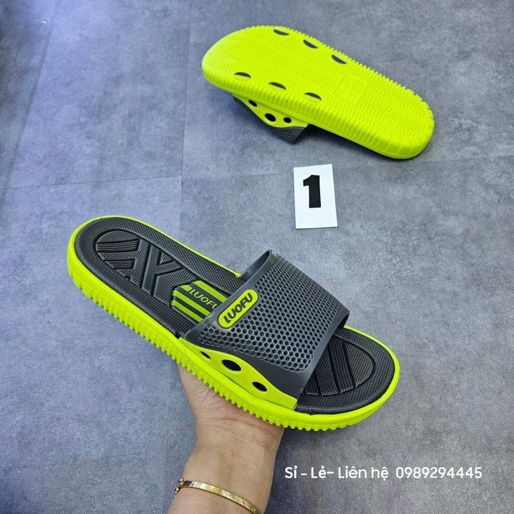 Dép lê nam siêu nhẹ cao cấp Luofu vân dằn di xám và xanh rêu đế eva, dép nam luofu
